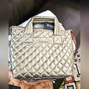 MZ Wallace Sutton Deluxe Small Quilted Antique Gold Bag EUC No Tags